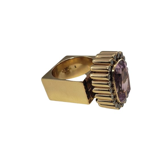 Vintage 14 Karat Yellow Gold Amethyst and Diamond Ring Size 9 #11249 - Picture 4 of 9